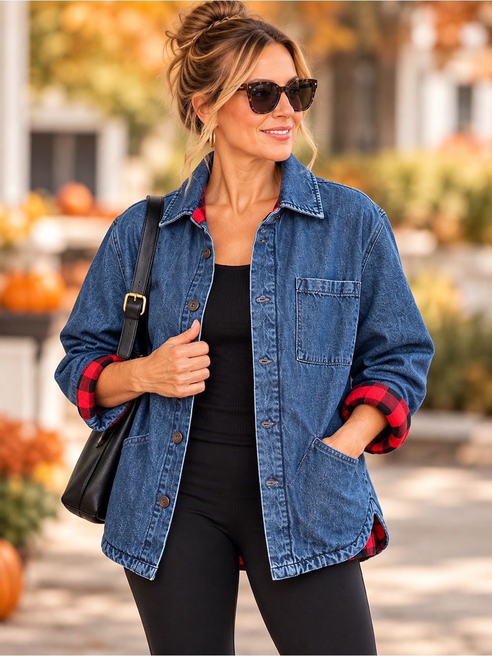 Woolrich x Target Denim Jacket Buffalo Plaid Lined Medium Denim Blue Med Tall